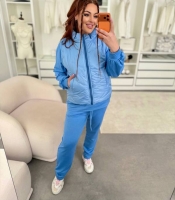 Спортивный костюм-тройка женский из двунитки и полиэстера: кофта на молнии с капюшоном брюки и жилетка утепленный демисезонный