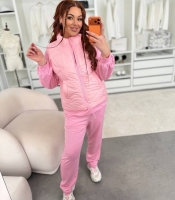 Спортивный костюм-тройка женский из двунитки и плащевки с утеплителем кофта на молнии брюки на резинке и жилетка утепленный весенний