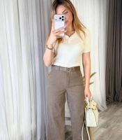 Брюки женские из вельвета стрейч палаццо широкие с высокой посадкой весенние