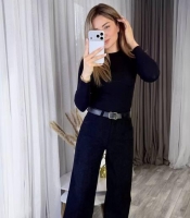 Брюки женские из вельвета стрейч палаццо широкие с высокой посадкой весенние