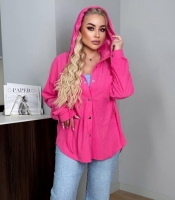 Рубашка женская вельветовая оверсайз с капюшоном на пуговицах с длинным рукавом весенняя