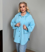 Рубашка женская вельветовая оверсайз с капюшоном на пуговицах с длинным рукавом весенняя