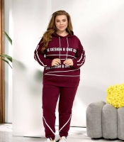 Прогулочный костюм-двойка женский из двунитки: худи с капюшоном и джоггеры с лампасами с надписью оверсайз весенний