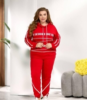 Прогулочный костюм-двойка женский из двунитки худи с капюшоном джоггеры с лампасами и надписью оверсайз весенний