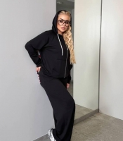 Спортивный костюм-двойка женский из двунитки: худи на молнии с капюшоном и штаны палаццо трансформер в джогеры с фиксаторами