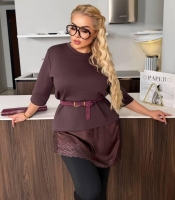 Туника женская из кулира и шелка Армани удлиненная свободного кроя с кружевом и рукавом три четверти демисезонная