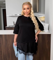 Туника женская из кулира и шелка Армани удлиненная свободного кроя с кружевом демисезонная