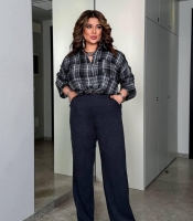 Брюки женские из вельвета палаццо с высокой посадкой широкого кроя с карманами весенние