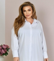 Блуза женская из софта свободного прямого кроя с воротником на пуговицах и длинными рукавами демисезонная