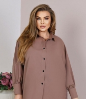 Блуза женская из софта свободного прямого кроя с воротником на пуговицах и длинными широкими рукавами демисезонная