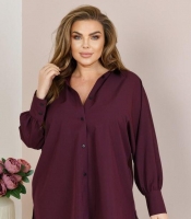 Блуза женская из софта свободного прямого кроя с воротником на пуговицах и длинными широкими рукавами демисезонная