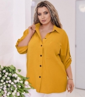Рубашка женская из полиэстера и эластана свободного кроя однотонная удлиненная с рукавом три четверти классическая весенняя