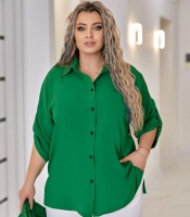 Рубашка женская из полиэстера и эластана свободного кроя однотонная удлиненная с рукавом три четверти классическая весенняя