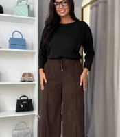 Брюки женские хлопковые из микровельвета прямого кроя с высокой посадкой демисезонные