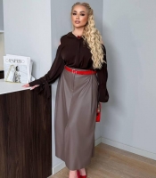 Юбка женская из экокожи А-силуэта миди с высокой посадкой весенняя