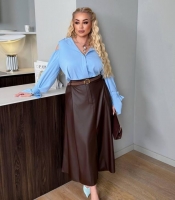 Юбка женская из экокожи А-силуэта миди с высокой посадкой весенняя