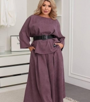 Костюм-двойка женский вельветовый с туникой и широкими брюками свободного кроя весенний