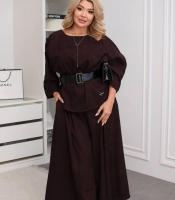 Костюм-двойка женский вельветовый с туникой и широкими брюками свободного кроя весенний