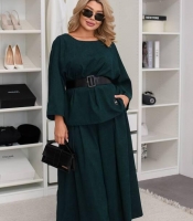 Костюм-двойка женский вельветовый с туникой и широкими брюками свободного кроя весенний