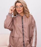 Ветровка женская из экокожи свободного кроя на молнии с карманами весенняя