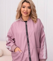 Ветровка женская из экокожи свободного кроя на молнии с карманами весенняя