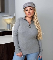 Лонгслив женский в рубчик со змейкой с легким утеплением весенний