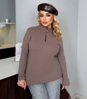 Лонгслив женский в рубчик со змейкой с легким утеплением весенний