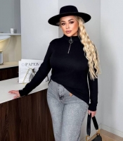 Лонгслив женский в рубчик со змейкой с легким утеплением весенний