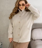 Полупальто женское в стиле бомбер из кашемира и твида с воротником-стойкой на кнопках весеннее