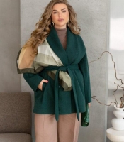 Пальто женское укороченное двубортное из кашемира с поясом и карманами весеннее