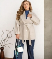 Пальто женское из кашемира твида укороченное двубортное с поясом на подкладке весеннее