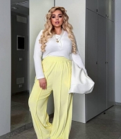 Костюм двойка женский велюровый и трикотажный с лонгсливом в рубчик и брюками палаццо весенний