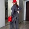 Костюм двойка женский велюровый и трикотажный с лонгсливом в рубчик и брюками палаццо  k-128002