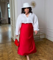 Юбка женская атласная миди с высокой посадкой прямая элегантная весенняя