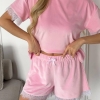 Пижама женская велюровая домашняя с футболкой и шортами с кружевом демисезонная  k-128021