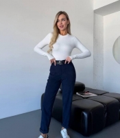 Брюки женские вельветовые прямые с высокой посадкой на резинке сзади повседневные демисезонные