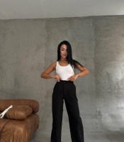 Брюки палаццо женские с высокой посадкой широкие на резинке с карманами под пояс повседневные демисезонные