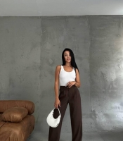 Брюки палаццо женские с высокой посадкой широкие на резинке сзади под пояс повседневные демисезонные