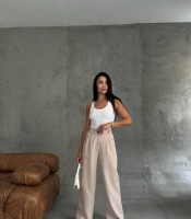 Брюки палаццо женские с высокой посадкой широкие под пояс с карманами повседневные демисезонные