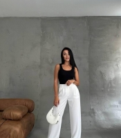 Брюки палаццо женские с высокой посадкой широкие под пояс с карманами повседневные демисезонные