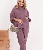 Костюм-двойка женский вельветовый оверсайз в стиле бохо с туникой и брюками на резинке весенний