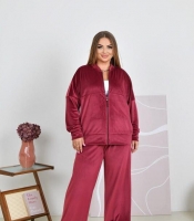 Спортивный костюм женский из велюра с курткой на молнии и широкими брюками оверсайз демисезонный