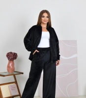 Спортивный костюм женский из велюра с кофтой на молнии и широкими брюками оверсайз демисезонный