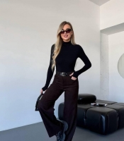 Брюки женские палаццо из вельвета с высокой посадкой широкие повседневные весенние