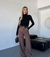 Брюки женские палаццо из вельвета с высокой посадкой широкие повседневные весенние