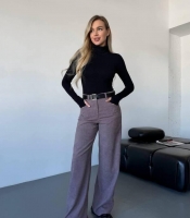 Брюки женские палаццо из вельвета с высокой посадкой широкие повседневные весенние