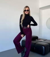 Брюки женские палаццо из вельвета с высокой посадкой широкие повседневные весенние