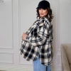 Рубашка унисекс из байки в клетку оверсайз с длинным рукавом демисезонная  k-128083