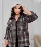Рубашка женская из байки в клетку оверсайз с длинным рукавом длинная демисезонная