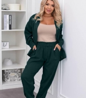 Костюм-двойка женский из хлопкового вельвета: рубашка-жакет и джоггеры оверсайз весенний